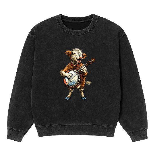 Hereford Cattle Farmer Bluegrass Banjo Player Mineral Wash Sweatshirts
