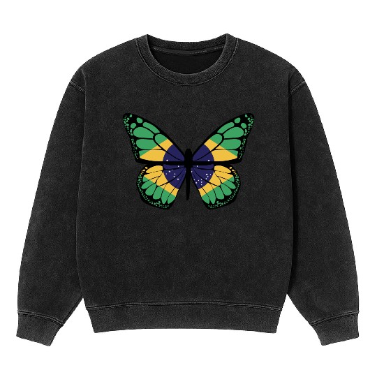Brazilian Flag Patriotic Butterfly Lover Design Mineral Wash Sweatshirts