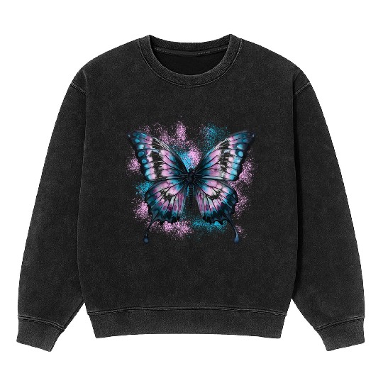 Colorful Butterfly Drawing Art Lover Design Mineral Wash Sweatshirts