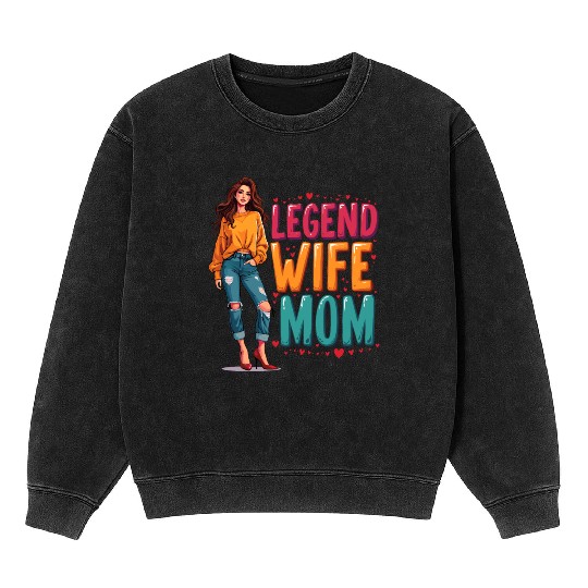 Retro Wife Mom Legend Vintage Mothers Day Mother Mineral Wash Sweatshirts