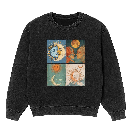 Moon and Sun Tarot Card Designed Look Mineral Wash Sweatshirts