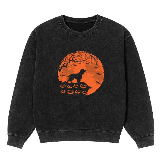 Boykin Spaniel And Moon Halloween Funny Dog Lover Mineral Wash Sweatshirts