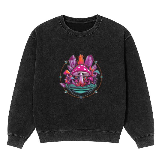 Crystal Mushrooms Terrarium Mineral Wash Sweatshirts