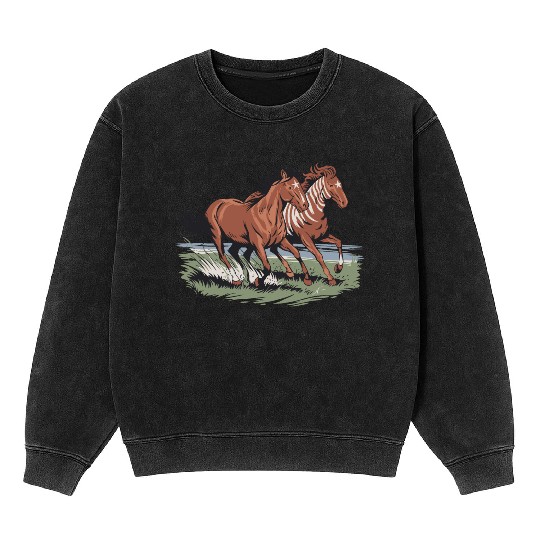 Wild Horses Native American Running Free Mineral Wash Sweatshirts