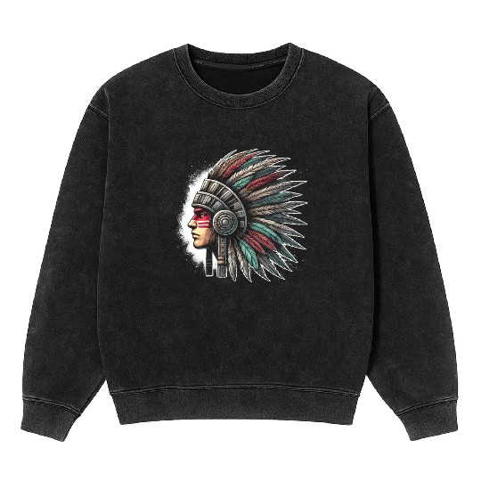 Aztec Warrior Mask with Tribal Art and Ancient Mineral Wash Sweatshirts