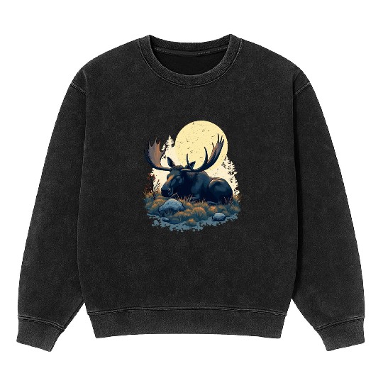 Sleepshirt Scandinavia Sleeping Moose Reindeer Mineral Wash Sweatshirts