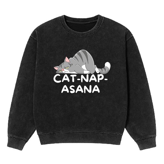 Funny Cat-Nap-Asana sleeping yoga Mineral Wash Sweatshirts