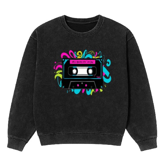 Retro Neon Cassette Tape with Vibrant Splash Mineral Wash Sweatshirts