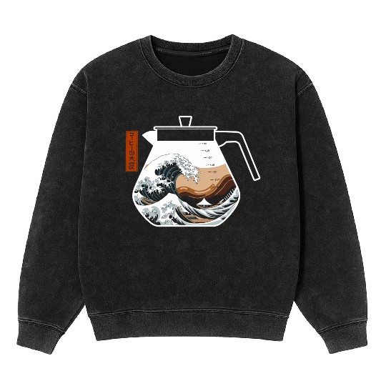 The Great Wave of Coffee Artistic Caffeine Lover Mineral Wash Sweatshirts
