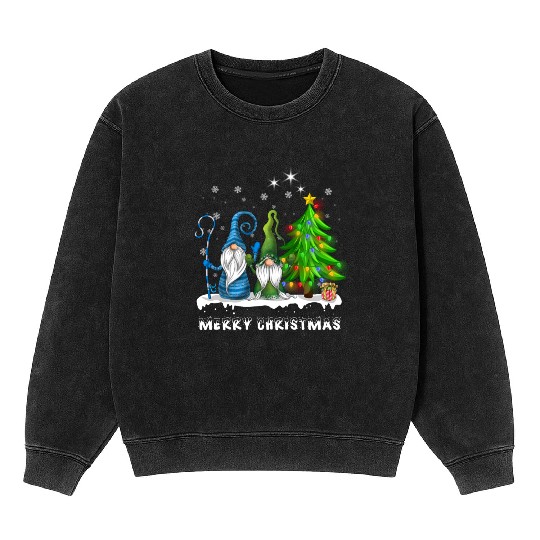 Merry Christmas Gnomes Xmas Family Men Women Mineral Wash Sweatshirts