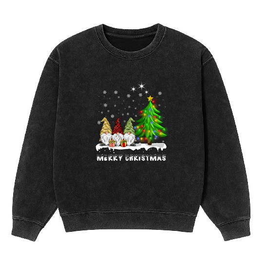 Merry Christmas Gnomes Xmas Family Men Women Mineral Wash Sweatshirts