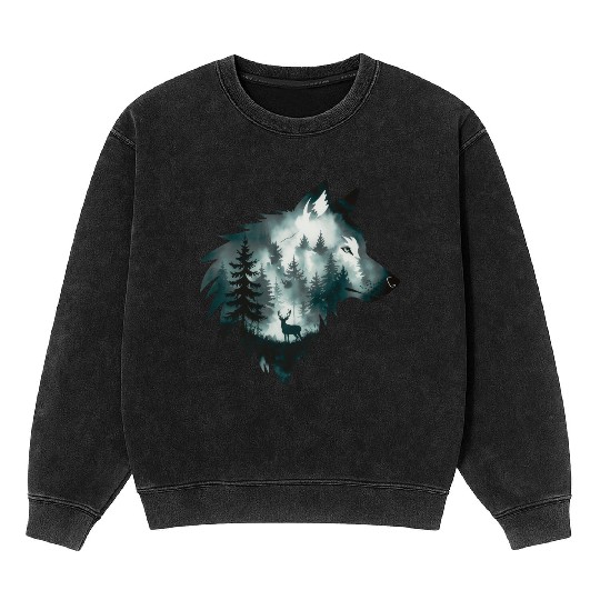 A Captivating Intricate Artwork Featuring A Wolf Mineral Wash Sweatshirts