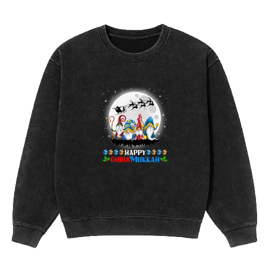 Happy Chrismukkah Gnomes Christmas Hanukkah Mineral Wash Sweatshirts
