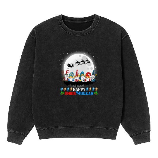 Happy Chrismukkah Gnomes Christmas Hanukkah Mineral Wash Sweatshirts
