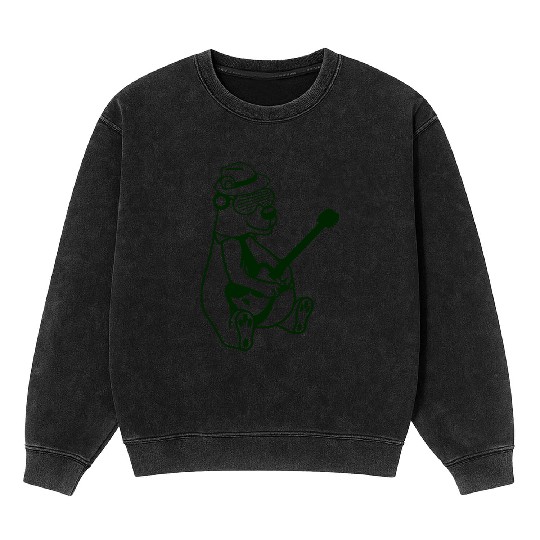 Cool Sitting Grizzly Brown Bear Playing Guitar Fun Mineral Wash Sweatshirts