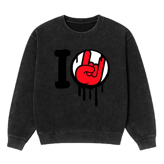 I Love Heavy Metal Hard Rock Music Graffiti Heart Mineral Wash Sweatshirts