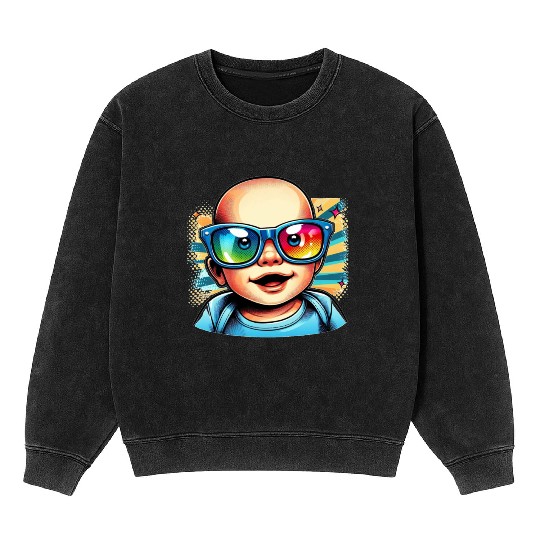 Baby boy with sunglasses comic design 3 Mineral Wash Sweatshirts