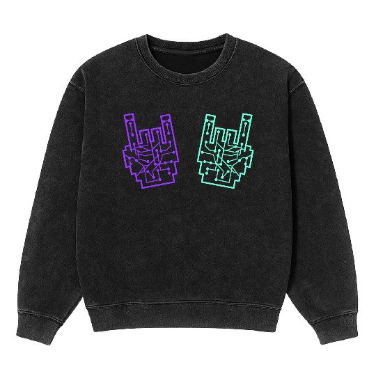 Heavy metal nerd electronic circuits hand gestures Mineral Wash Sweatshirts