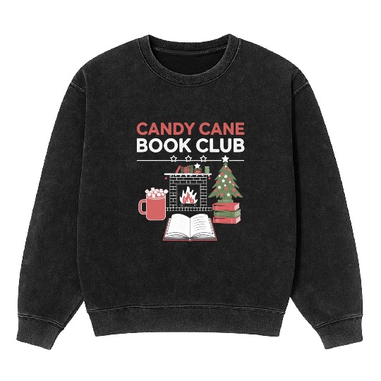 Bookish Christmas Candy Cane Book Club Bookish Mineral Wash Sweatshirts