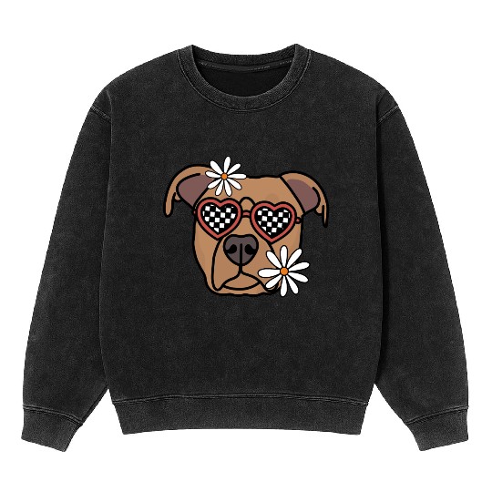 Pitbull Brown Retro Dog Mineral Wash Sweatshirts
