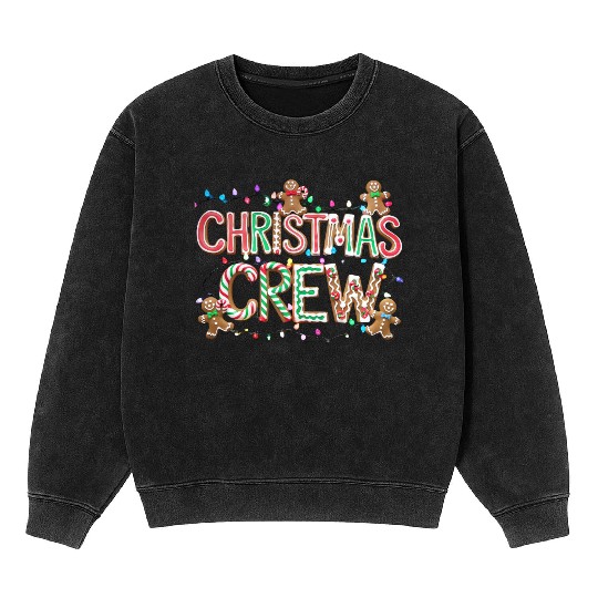 Gingerbread and Candy Christmas Crew with Lights Mineral Wash Sweatshirts