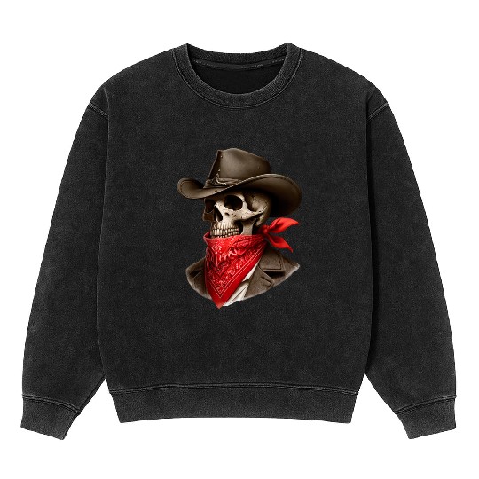 Cowboy Skeleton Skull Bandit Mineral Wash Sweatshirts