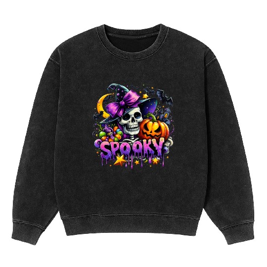 Halloween Spooky Season Witch Skeleton Mineral Wash Sweatshirts