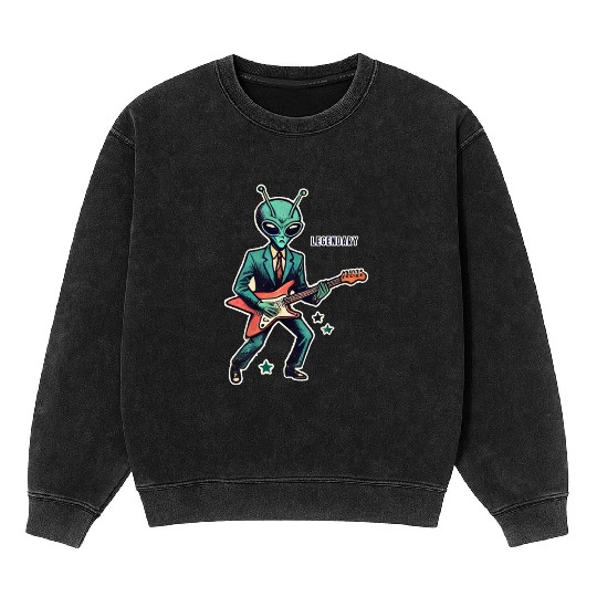 Vintage Cartoon Alien Rockstar in Cosmic Performan Mineral Wash Sweatshirts