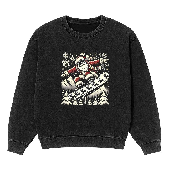 Snowboarding Santa Winter Wonderland Christmas Fun Mineral Wash Sweatshirts