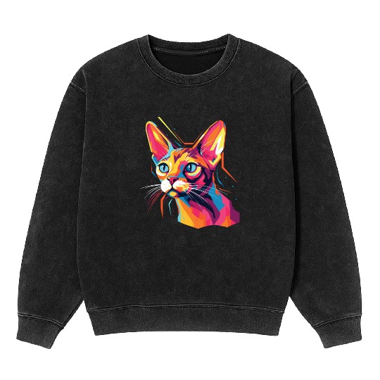 Cat Watercolor Colorful Abyssinian Cat Mineral Wash Sweatshirts