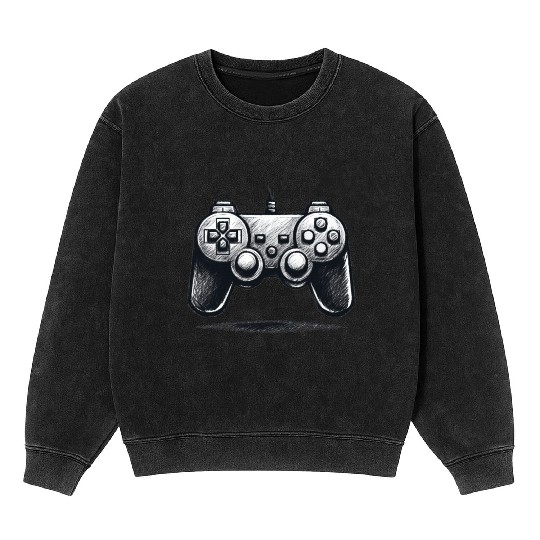 Gamer Controller Cartoon Charcoal Gaming Art Mineral Wash Sweatshirts