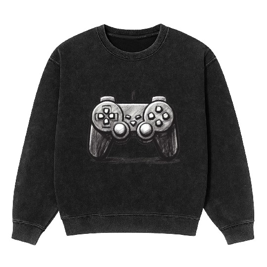 Gamer Controller Cartoon Charcoal Gaming Art 3 Mineral Wash Sweatshirts