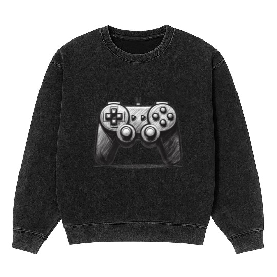 Gamer Controller Cartoon Charcoal Gaming Art 4 Mineral Wash Sweatshirts