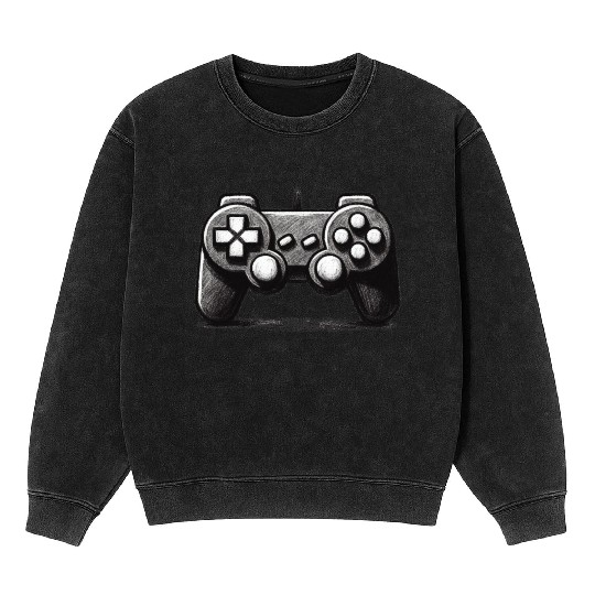 Gamer Controller Cartoon Charcoal Gaming Art 1 Mineral Wash Sweatshirts