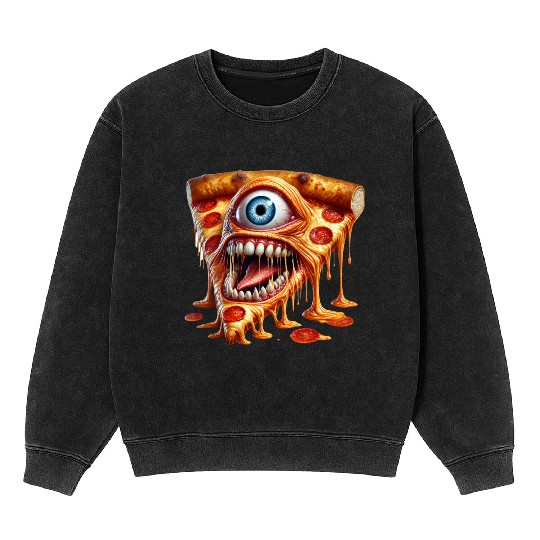Freaky Monster Pizza Slice Horror Art for Hallowen Mineral Wash Sweatshirts