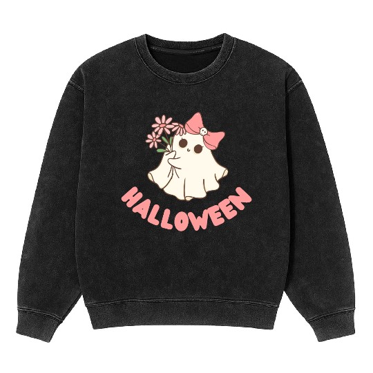 halloween friendly flower ghost Mineral Wash Sweatshirts