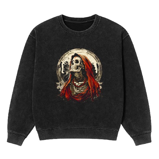 Santa Muerte Saint Death Mexican Sugar Skull Mineral Wash Sweatshirts