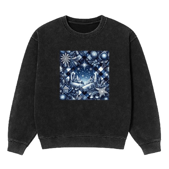 flannel blue and white christmas Mineral Wash Sweatshirts