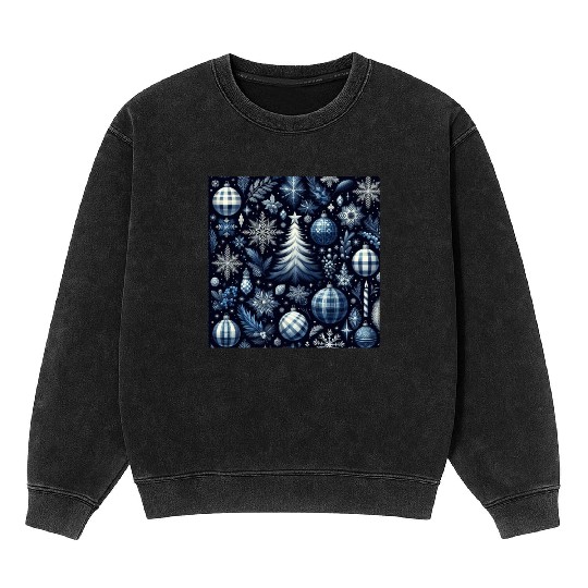 flannel blue and white christmas Mineral Wash Sweatshirts