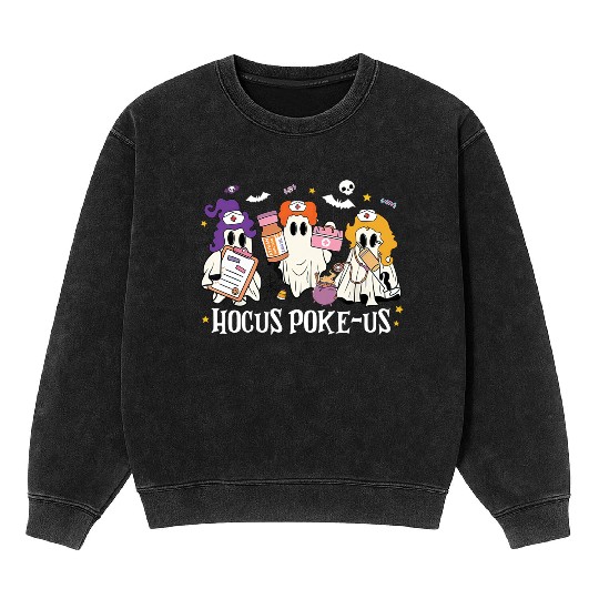 Hocus Poke-Us Funny Ghost Vintage Halloween Movie Mineral Wash Sweatshirts
