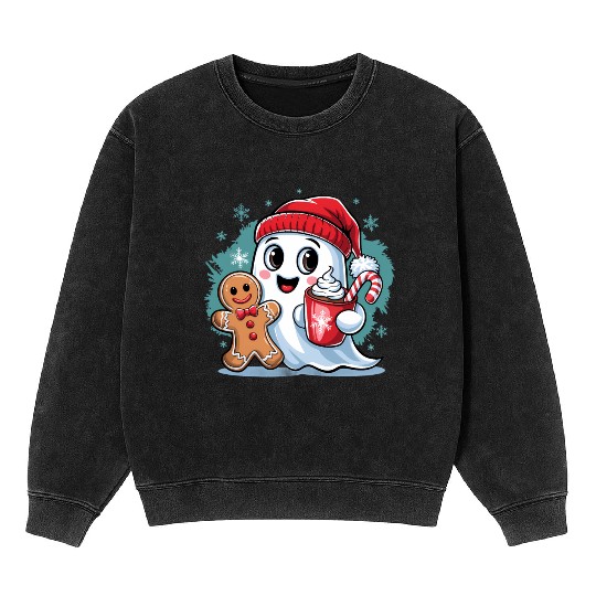 Cute Christmas Ghost Mineral Wash Sweatshirts