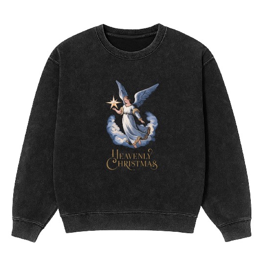 Heavenly Christmas Angel with Star Holiday Art Mineral Wash Sweatshirts