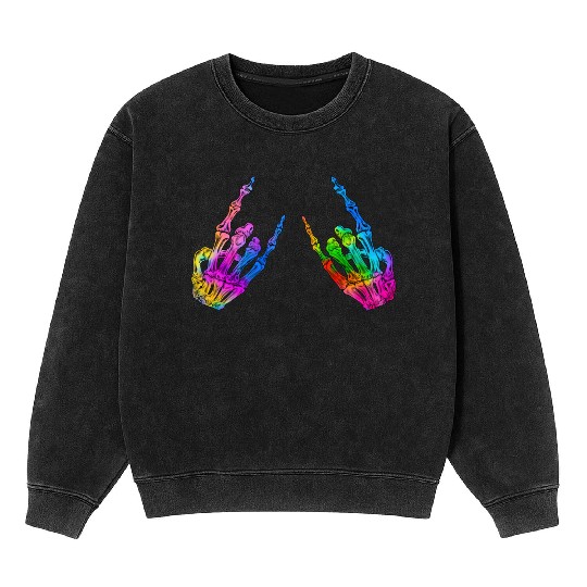 Rock On Rock Star Skeleton Hands LGBT Rainbow Mineral Wash Sweatshirts