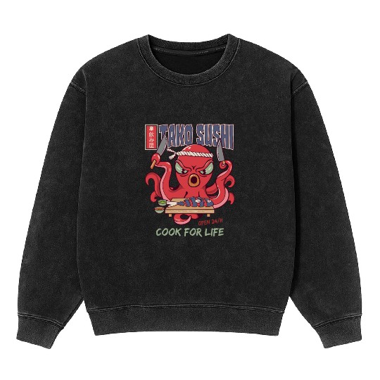 Octopus Sushi Bar Raw fish roll Takoyaki Mineral Wash Sweatshirts