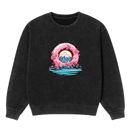 Japan Sakura Blossom Mount Fuji Donut Mineral Wash Sweatshirts
