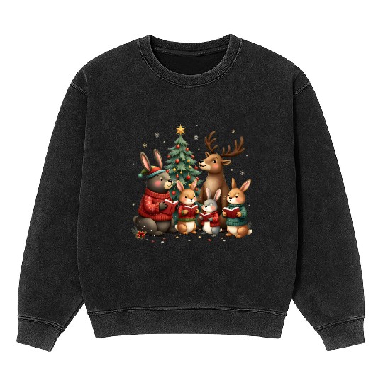 Woodland Animals Christmas Mineral Wash Sweatshirts