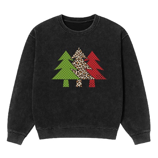 Buffalo Plaid Merry Christmas Tree Family Matching Mineral Wash Sweatshirts