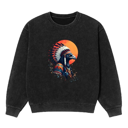 Wind Feather Native American Illustration Mineral Wash Sweatshirts