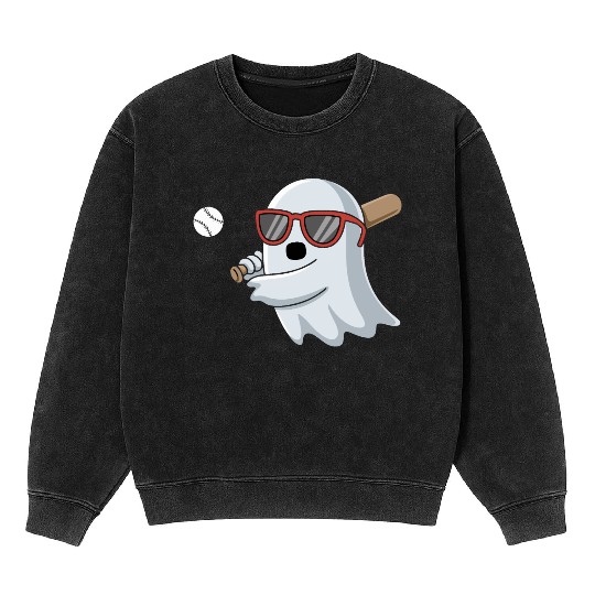 Halloween Ghost Baseball Player Mineral Wash Sweatshirts