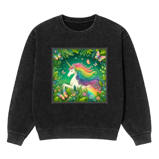 Unicorn, Unicorn butterfly in flower garden design Mineral Wash Sweatshirts